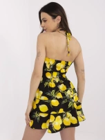 Czarno-żółta mini sukienka z nadrukiem w cytryny