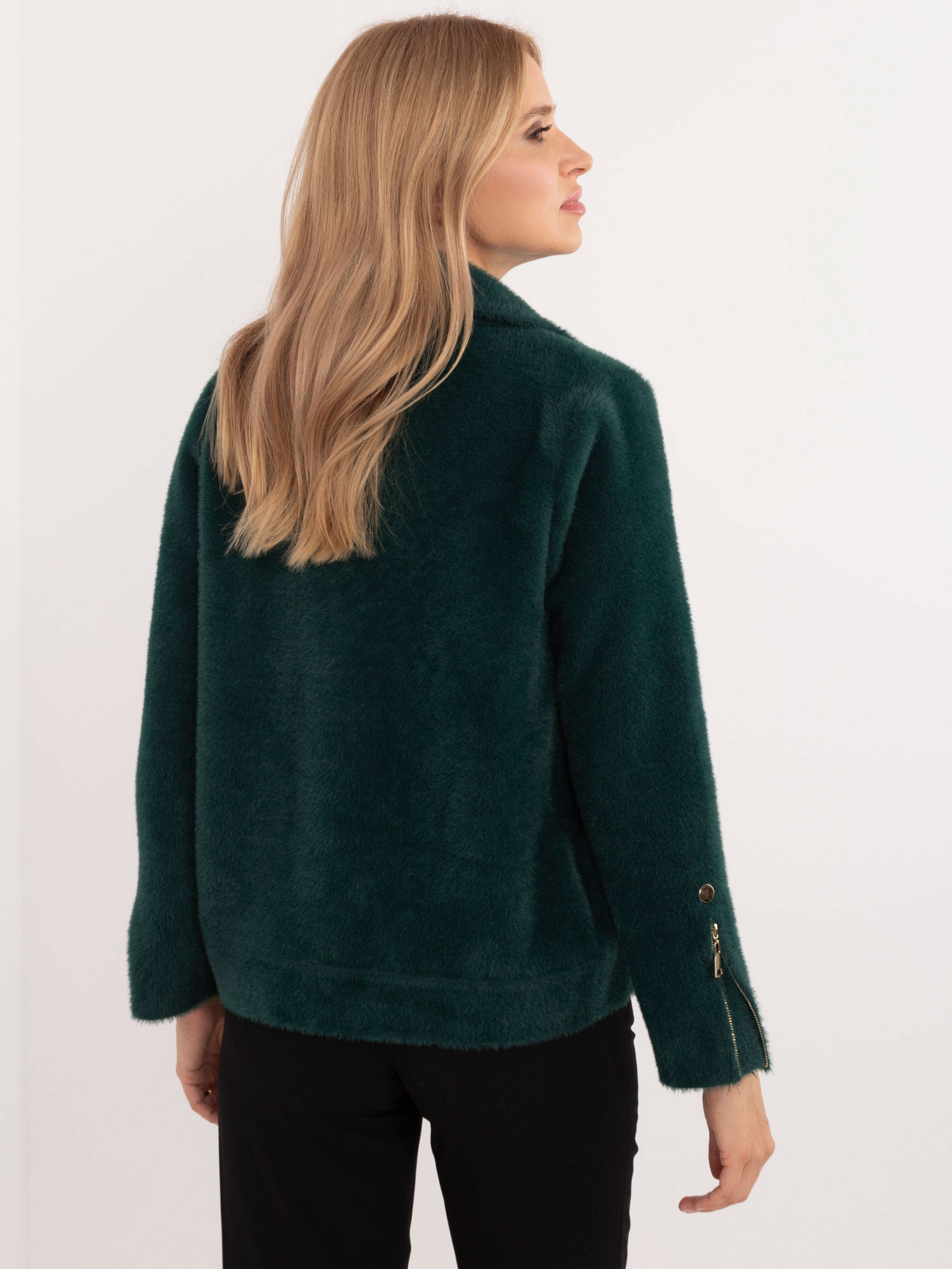 Hurt Dark green alpaca jacket with zippers.