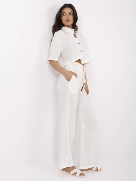 Ecru muślinowy komplet z krótką koszulą