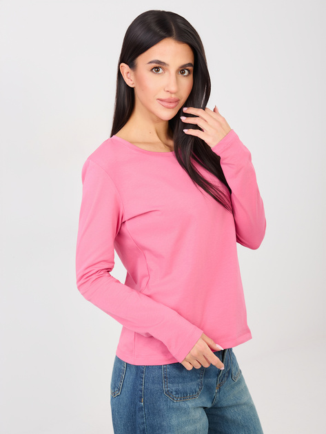 Różowa bluzka basic z długim rękawem RUE PARIS
