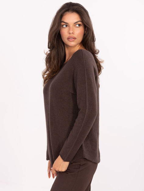 Ciemnobrązowy damski sweter z okrągłym dekoltem