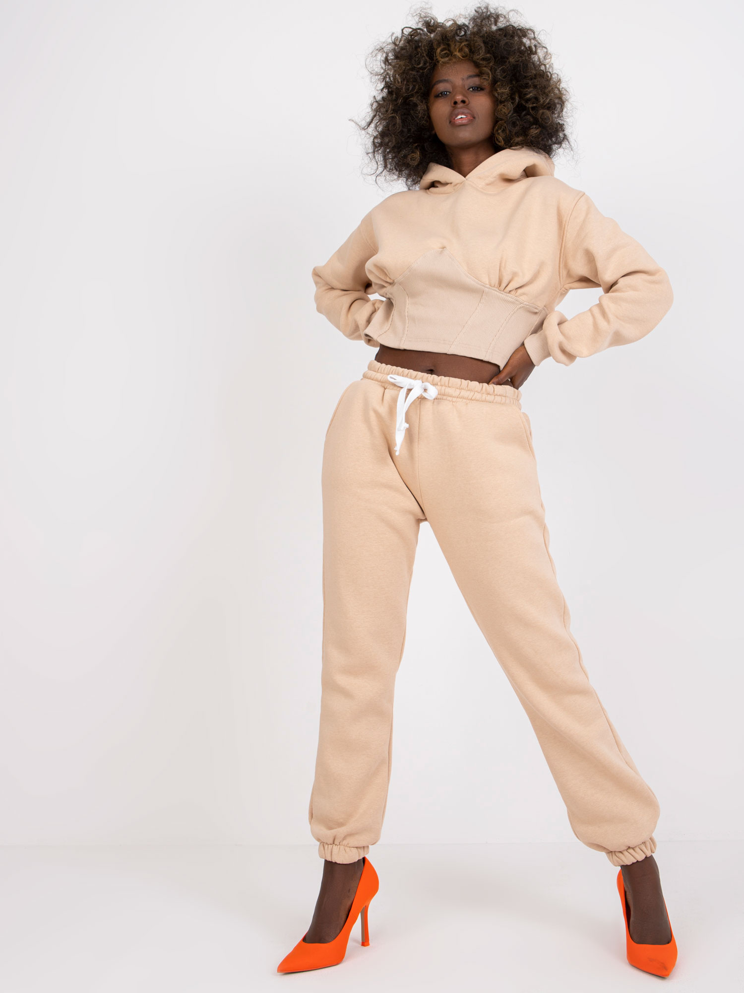 Beige basic sweatsuit set in Brunete cotton