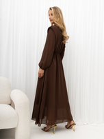 RUE PARIS Brown flared dress for New Year's Eve.