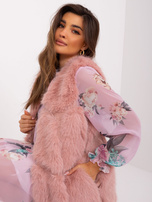 Hurt Brudnoróżowa futrzana kamizelka rozpinana z kieszeniami