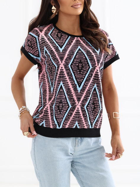 Czarna damska bluzka w geometryczny wzór