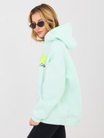 Miętowa damska bluza oversize z kapturem