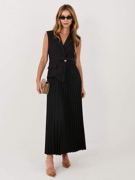 Czarna midi sukienka z kołnierzem RUE PARIS