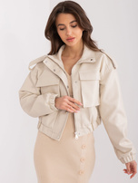 Hurt Beżowa kurtka z ekoskóry typu biker