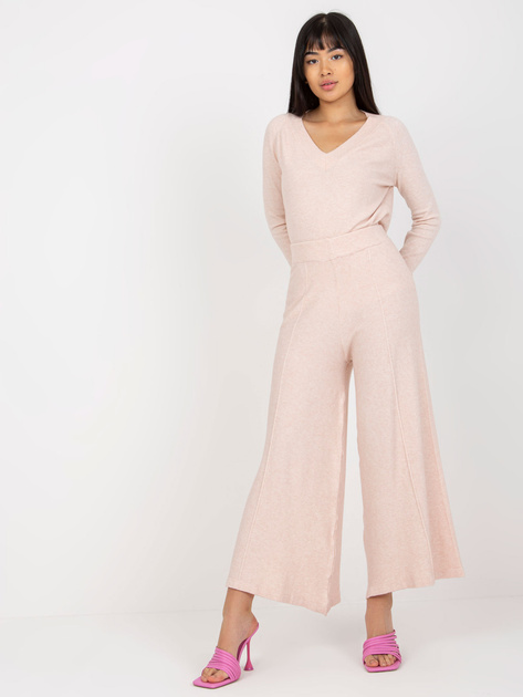 Hurt Jasnoróżowe spodnie dzianinowe z szeroką nogawką