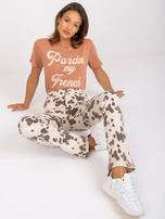 Camelowy damski t-shirt z nadrukiem Jade