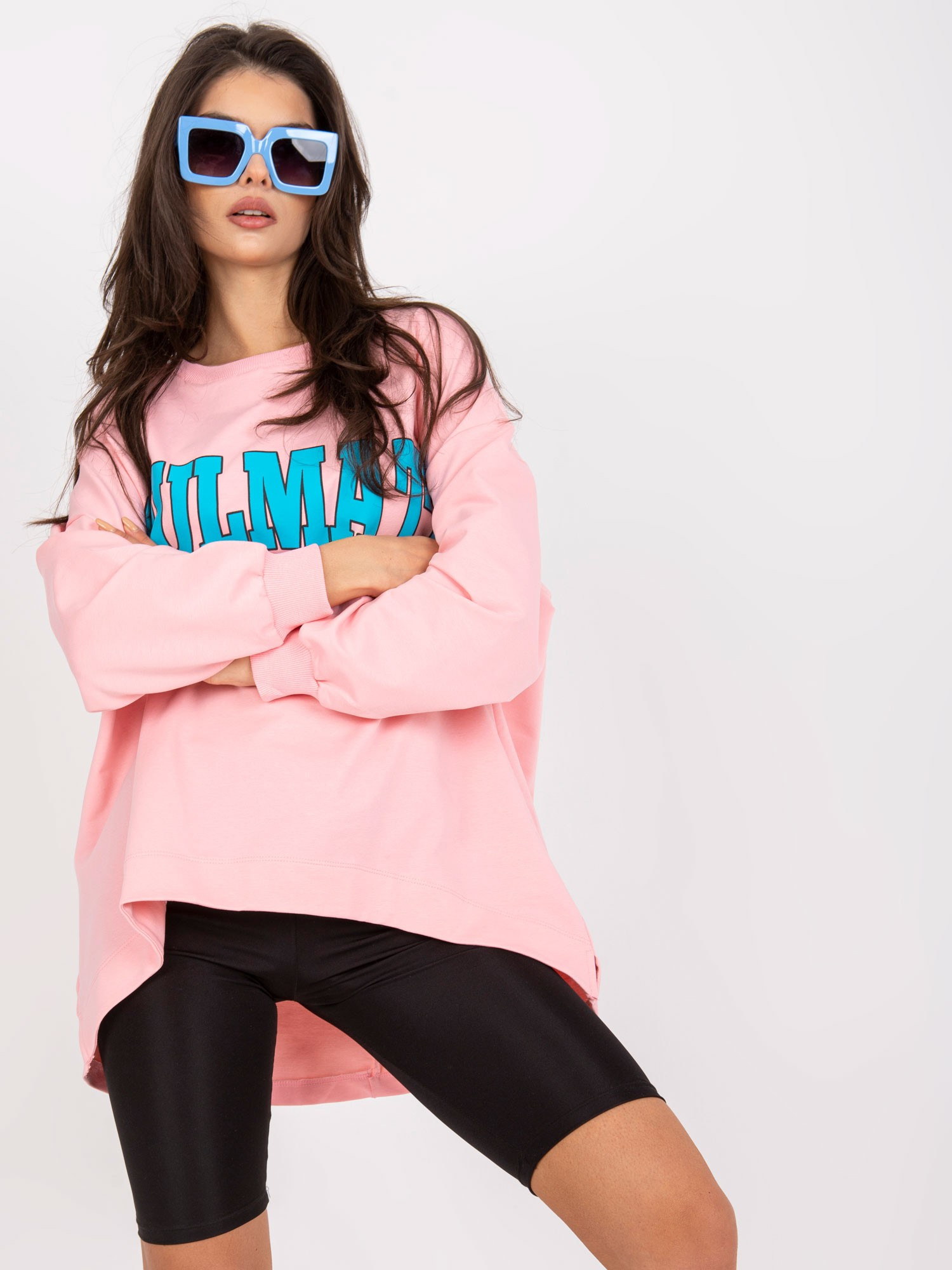 Light pink and blue oversize sweatshirt without hood