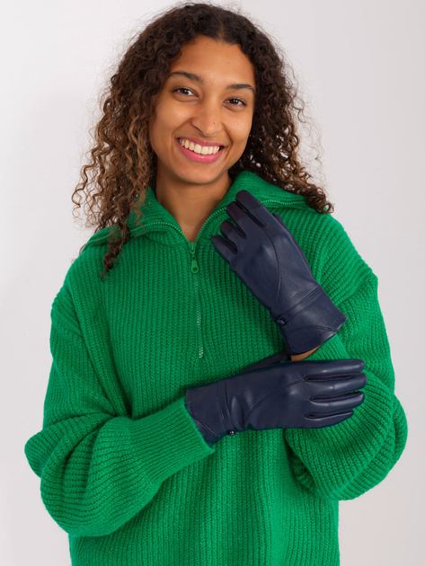 Hurt Granatowe damskie rękawiczki z guzikiem