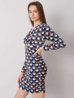 Niebieska sukienka welurowa we wzory Montilla