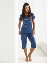Granatowa damska piżama ze spodniami 3/4