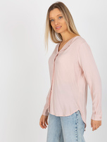 Hurt Jasnoróżowa gładka bluzka koszulowa z dekoltem V SUBLEVEL