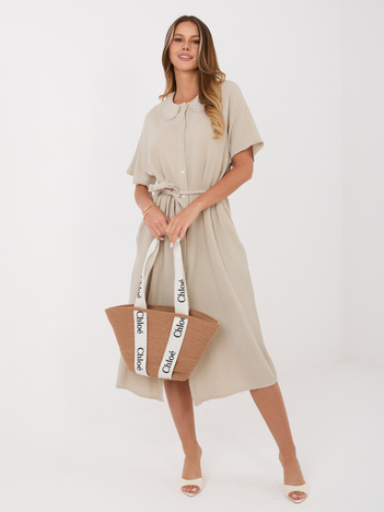 Beżowa koszulowa sukienka z muślinu 