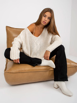 Hurt Ecru sweter z warkoczami o kroju oversize OCH BELLA 