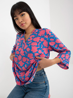 Hurt Turkusowo-różowa bluzka z nadrukiem i dekoltem V SUBLEVEL