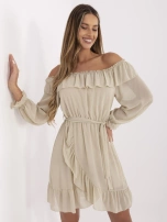 Jasnobeżowa sukienka boho z paskiem Farren OCH BELLA