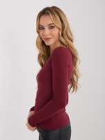 Bordowa krótka bluzka basic z długim rękawem