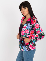 Hurtownia Czarno-różowa rozpinana bluza w kwiaty RUE PARIS