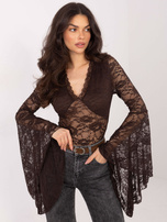 Czekoladowa bluzka z rozkloszowanymi rękawami