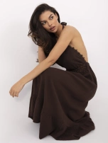 Ciemnobrązowa długa sukienka z muślinu