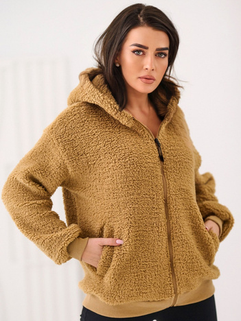 Camelowa damska bluza baranek z suwakiem