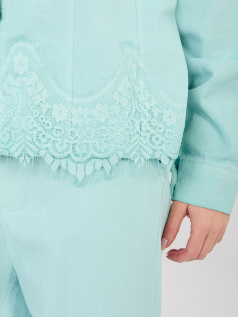 Miętowa jeansowa kurtka z imitacją kieszeni RUE PARIS