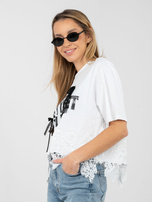 Biała bawełniana bluzka z napisami