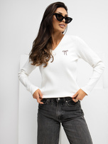 Ecru prążkowana bluzka z bawełny RUE PARIS 