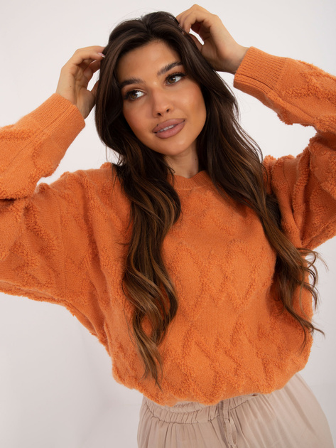 Hurt Pomarańczowy sweter oversize z okrągłym dekoltem