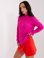 Hurtownia Fuksjowy warkoczowy sweter damski