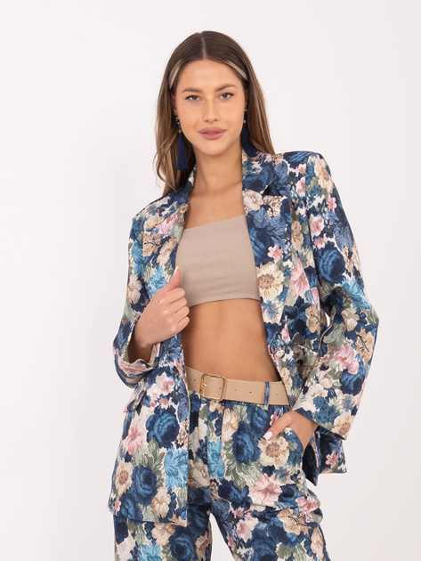 Ciemnoniebieskie garniturowe spodnie z printem RUE PARIS