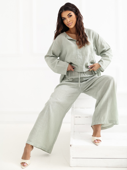 Khaki szerokie spodnie na lato