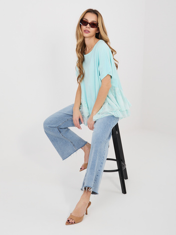 Miętowa bawełniana bluzka z falbanami