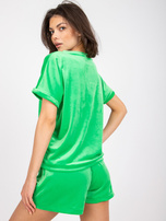 Zielony dwuczęściowy komplet welurowy z trójkątnym dekoltem RUE PARIS