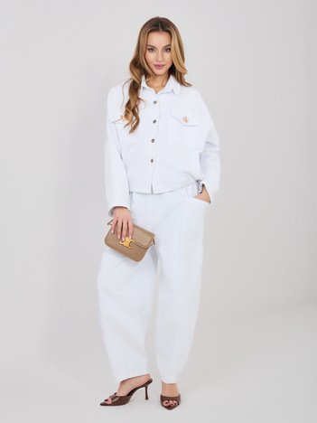 Białe sztruksowe spodnie z paskiem RUE PARIS 