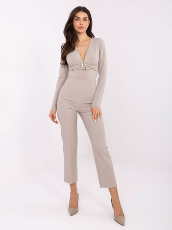 Jasnobeżowe garniturowe spodnie cigarette  RUE PARIS