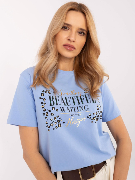 Hurt Jasnoniebieski bawełniany t-shirt damski z napisem