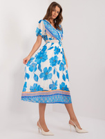 Hurt Niebiesko-beżowa damska sukienka plisowana