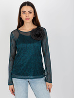 Hurt Morsko-czarna dwuczęściowa bluzka wizytowa z broszką