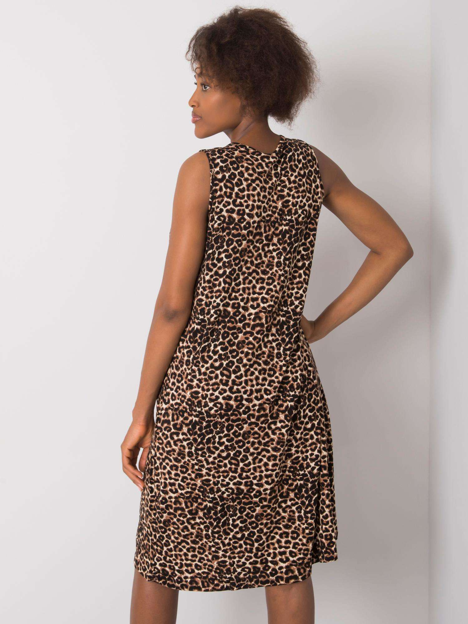 Schwarz-beige Kleid mit Prints Myrine.