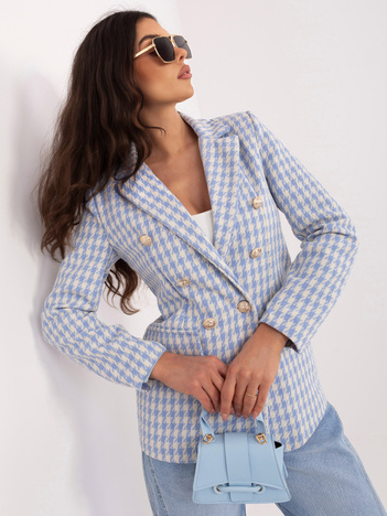 Niebieska tweedowa marynarka z dwurzędowym zapięciem 