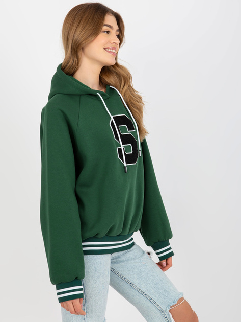 Hurt Ciemnozielona dresowa bluza z kapturem i naszywką