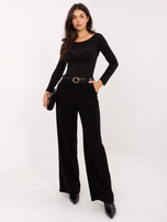 Black fitted blouse with a boat neckline.