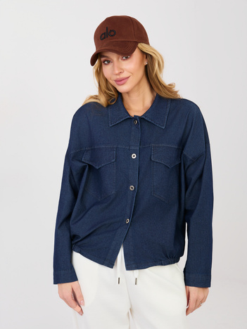 Granatowa jeansowa koszula z kieszeniami 