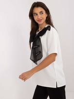 Hurt Ecru-czarna bluzka wizytowa z krótkim rękawem