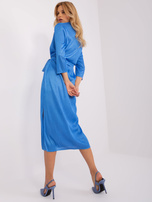 Hurt Niebieska midi sukienka koktajlowa z rozcięciami