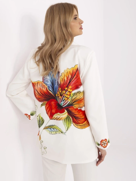 Kremowa damska marynarka z kolorowym nadrukiem